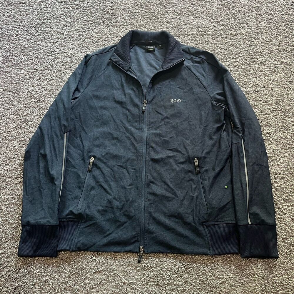 Hugo Boss Full Zip Track Jacket Sweatshirt Navy Blue Mens Size Large